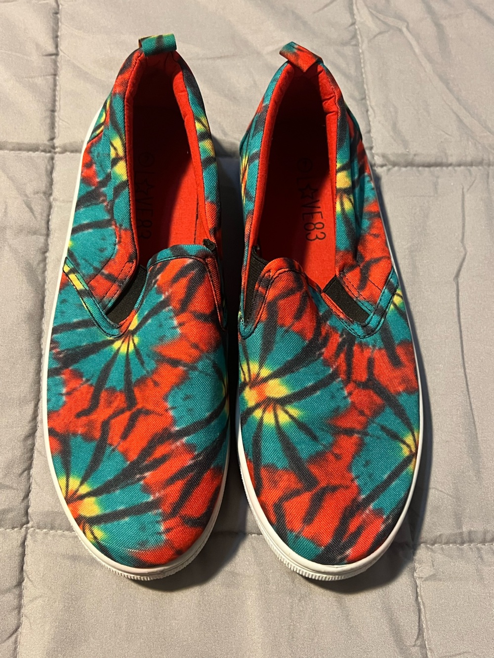 Women's Tie-Dye Slip-On Canvas Slippers - Red/Teal